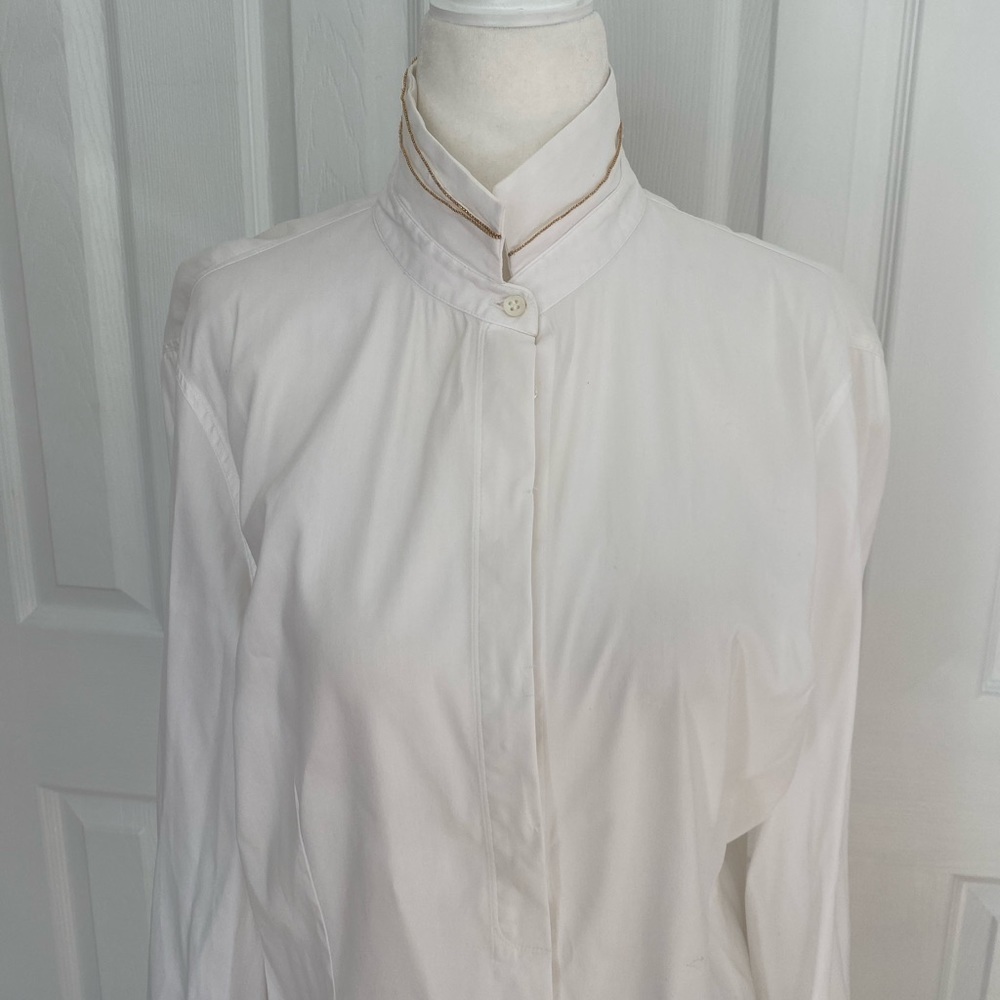 Brunello Cucinelli- white Button Down With High Collar and Gold Trim - Picture 5 of 11